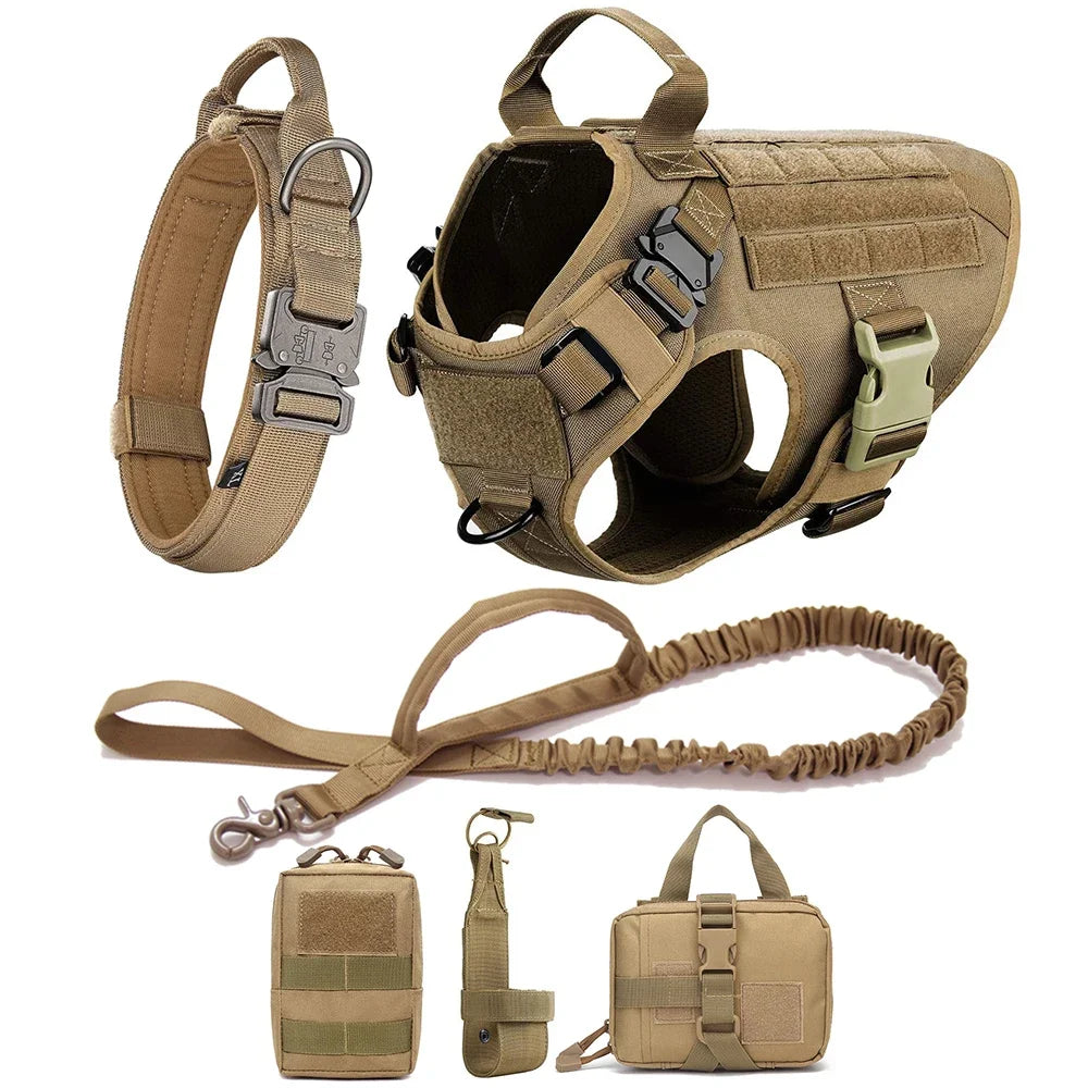 6-Piece Tactical Dog Harness Full Set – Heavy Duty No Pull for Big Dogs