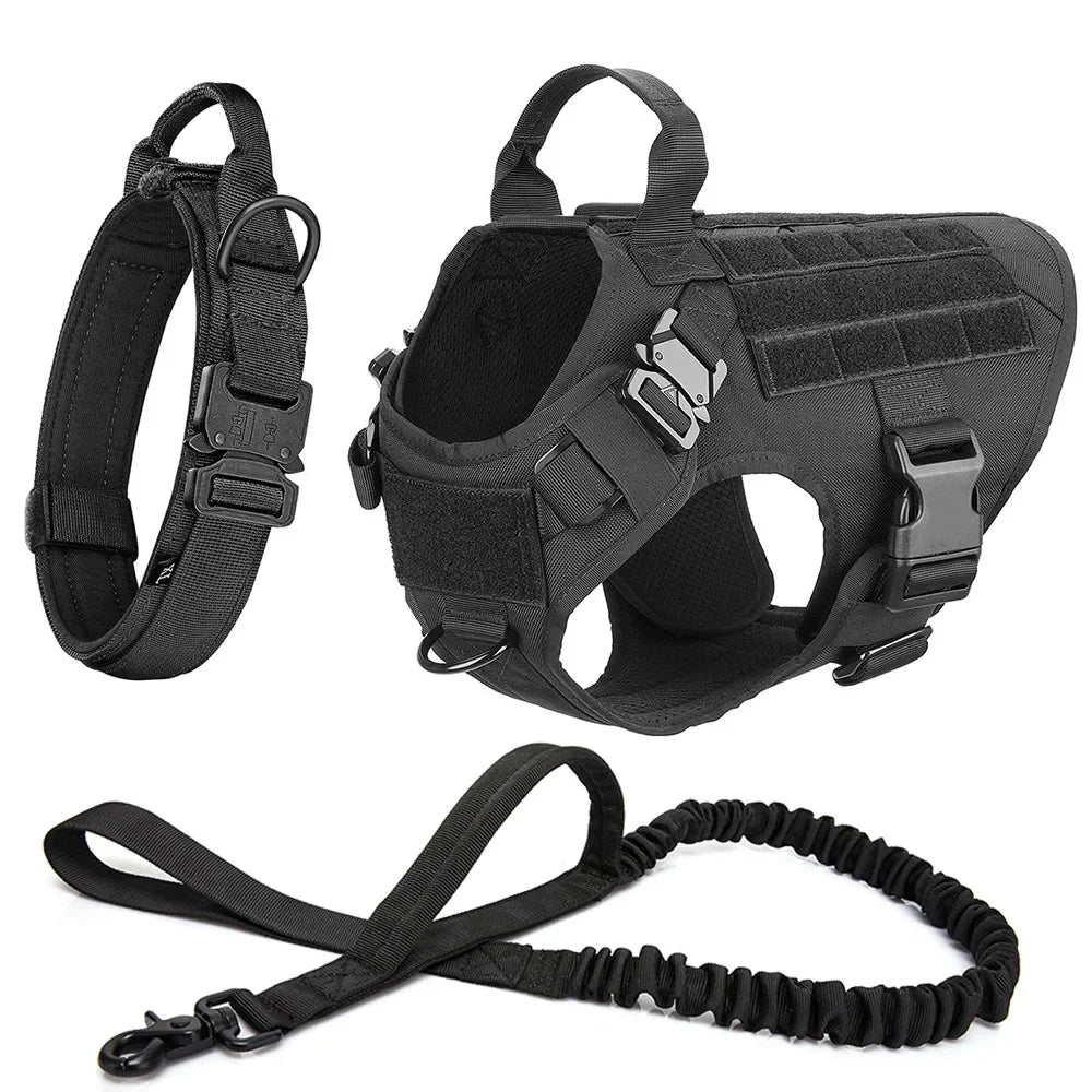 3-Piece No Pull Tactical Dog Harness Set – Heavy Duty for Large Dogs