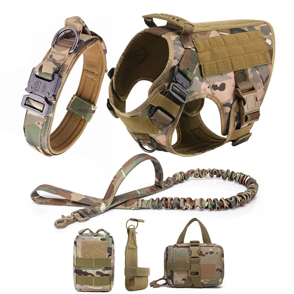 6-Piece Tactical Dog Harness Full Set – Heavy Duty No Pull for Big Dogs