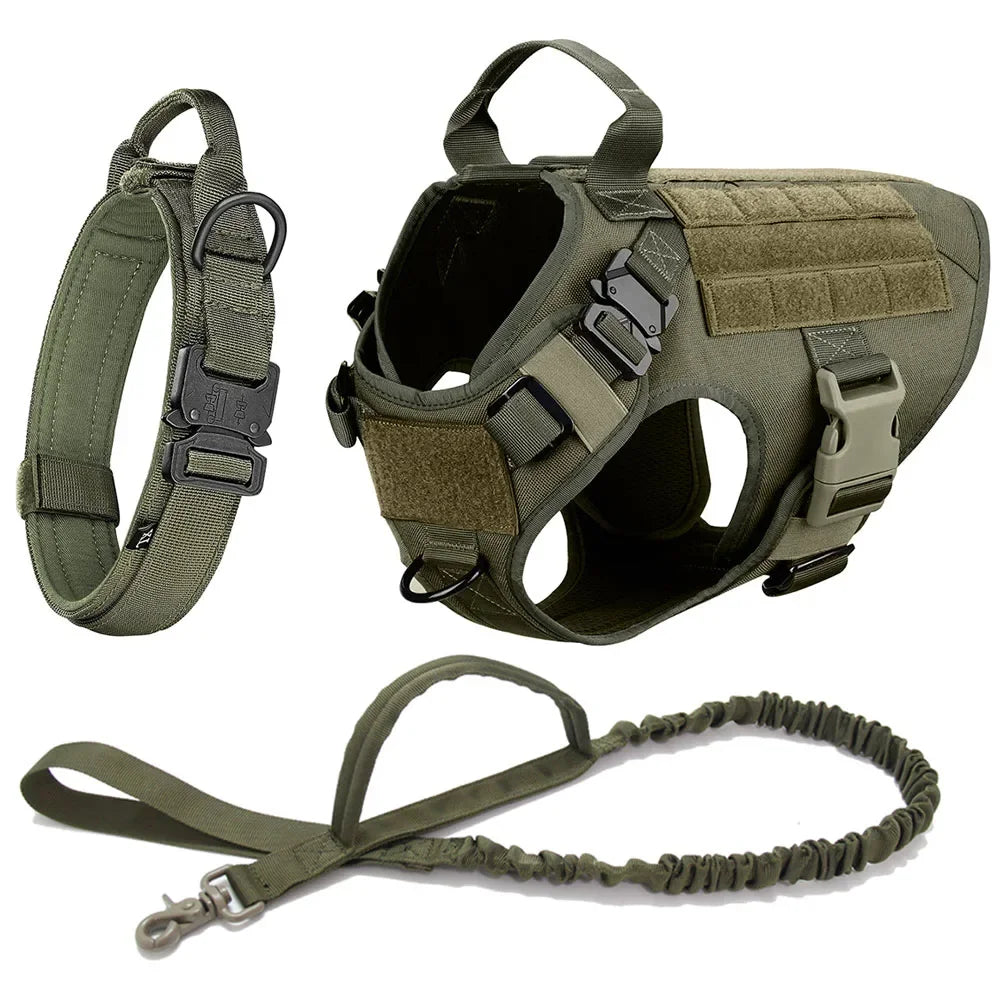 3-Piece No Pull Tactical Dog Harness Set – Heavy Duty for Large Dogs