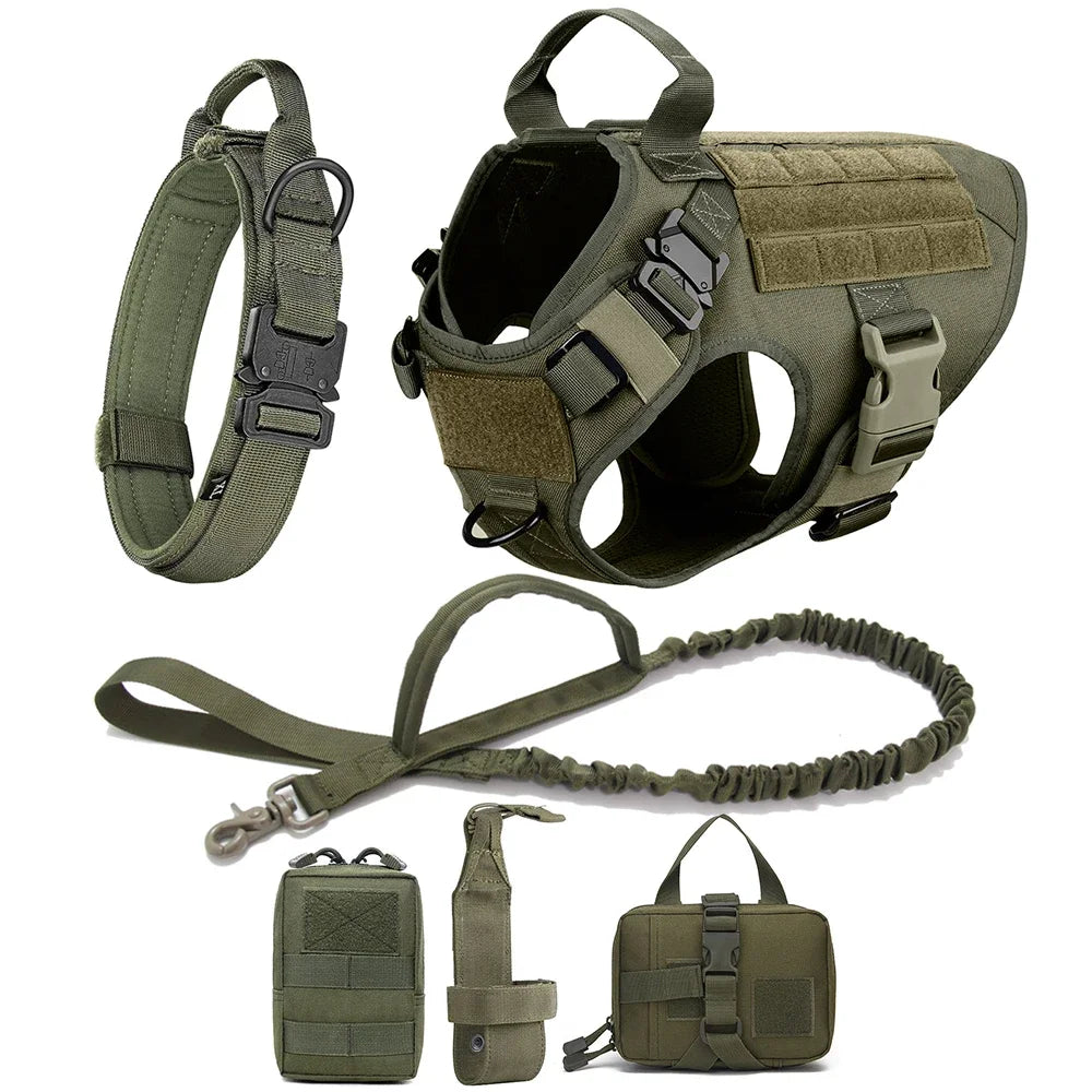 6-Piece Tactical Dog Harness Full Set – Heavy Duty No Pull for Big Dogs