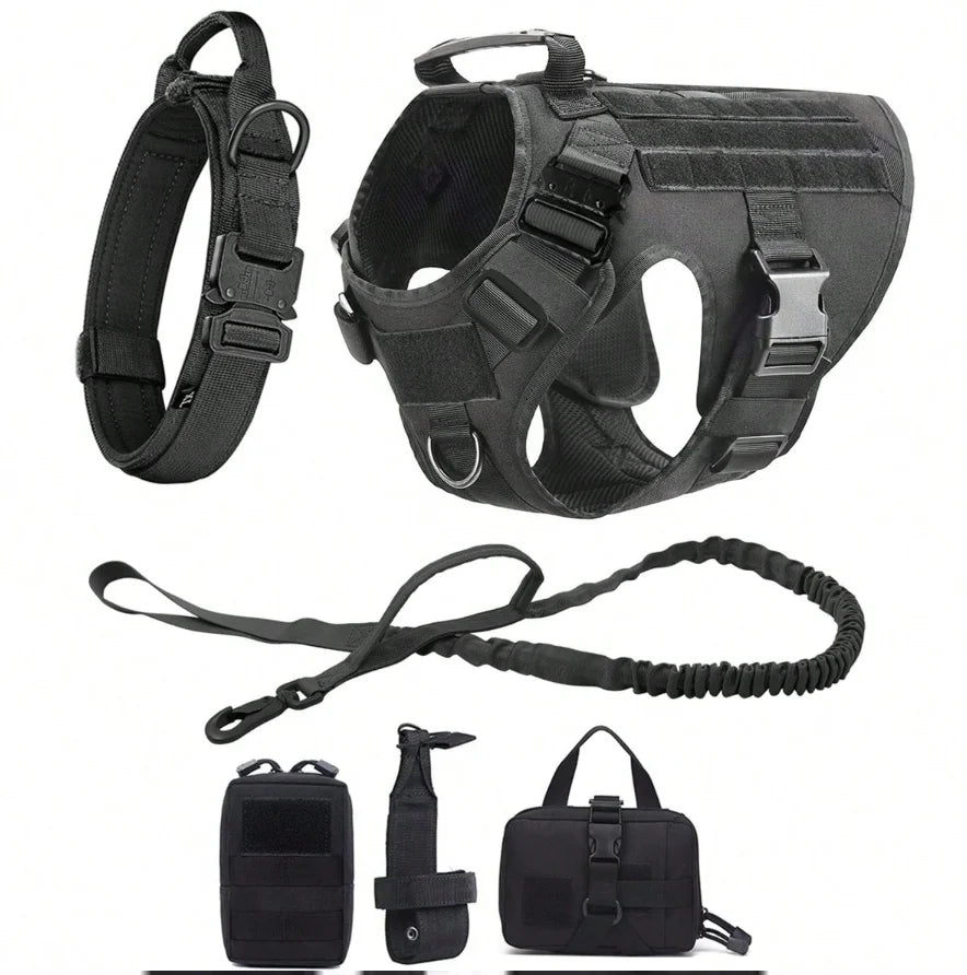 6-Piece Tactical Dog Harness Full Set – Heavy Duty No Pull for Big Dogs