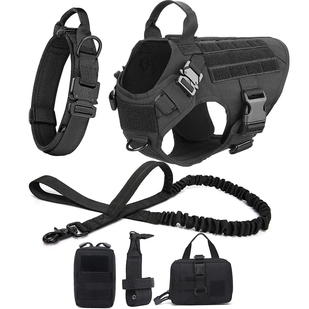 6-Piece Tactical Dog Harness Full Set – Heavy Duty No Pull for Big Dogs
